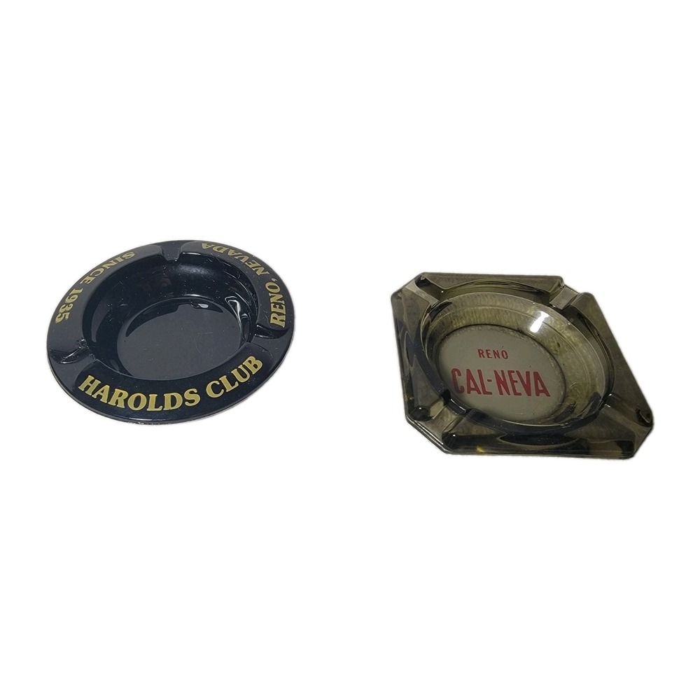 Vintage Reno Casino Ashtrays Lot Harolds Club Cal Neva Nevada Black Amber Glass